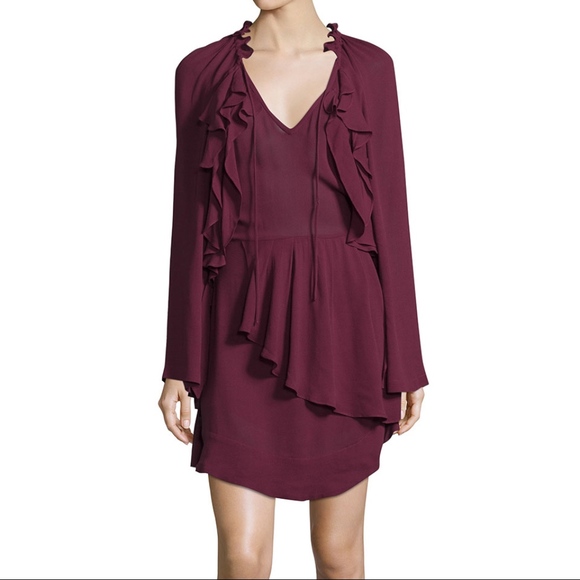 IRO Dresses & Skirts - New IRO Salene Ruffle-Trim Mini Dress Burgundy Red